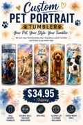 🐾 Your Pet on a Tumbler! Personalized 20 oz Skinny Tumbler | Custom Dog, Cat & Pet Portrait Gift
